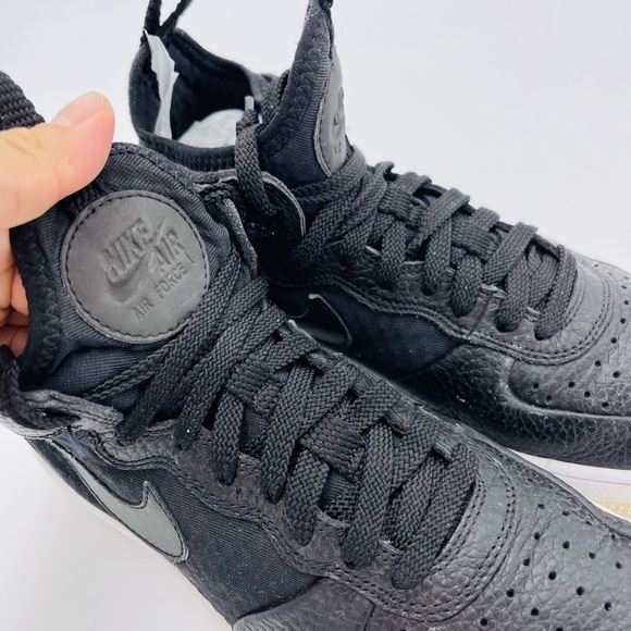 Nike Air Force 1 Leather Black Sneakers High stop 6 - Picture 8 of 11